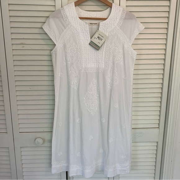 NWT Roller Rabbit White Embroidered Cotton Dress Small Boho Lined $138 Retail - Picture 1 of 16
